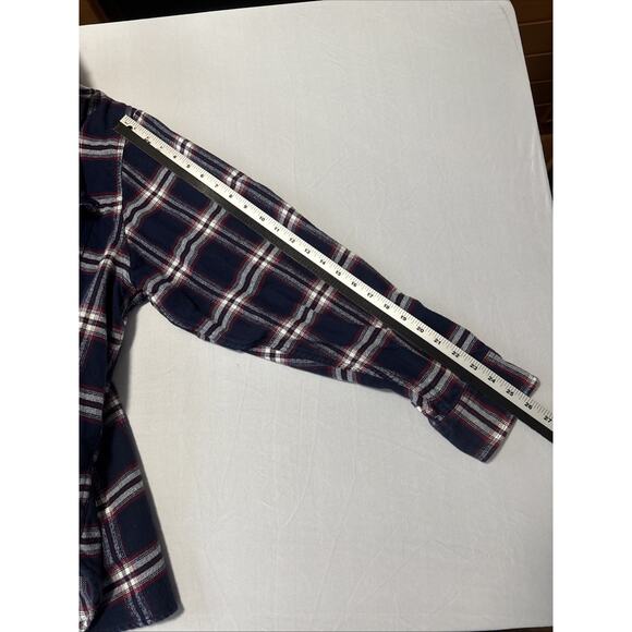 Jachs Men's Brawny 2XL Navy Red Plaid Button Up Flannel Shirt Outdoors Western - Picture 8 of 8